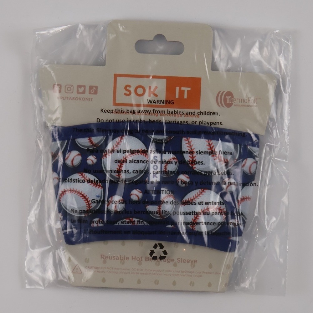 Sok It Unisex JavaSok Iced Coffee Sleeve Baseball Print Blue White NWT